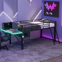 Load image into Gallery viewer, Gaming - Twin Loft Bed With Desk And LED - Black