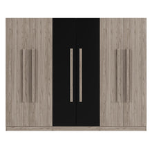 Load image into Gallery viewer, 6 Doors Wardrobe Storage For Bedroom, With 2 Drawers Inside - Black / Nature