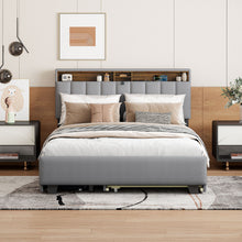Load image into Gallery viewer, Upholstered Platform Bed With Storage Headboard, Trundle & 2 Drawers And A Set Of Sockets & USB Ports