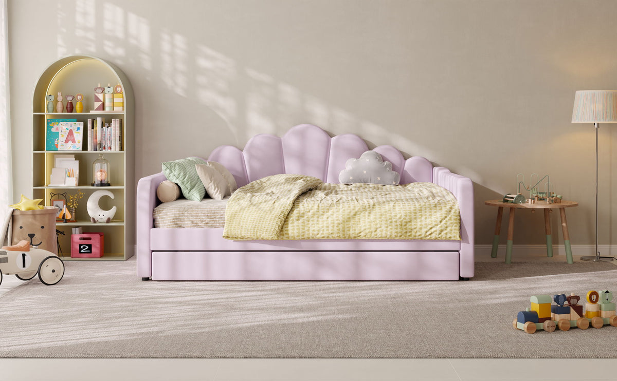Shell Shaped Upholstered Daybed Frame With Slats