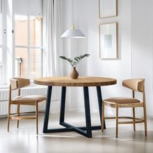 Load image into Gallery viewer, Round Dining Table With Wire Brushed Mindi Top And Mahogany Base - Wheat