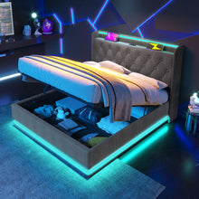 Load image into Gallery viewer, Upholstered Bed, 360 Surround LED Function, Remote Control, Hydraulic Storage Bed With USB, Type-C Charging (Without Mattress)