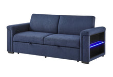 Load image into Gallery viewer, U0211 - Wooden Bookcase Sofa Bed Arms With Acrylic Shelf, LED, And Speakers - Navy