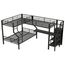 Load image into Gallery viewer, Twin Over Full L Shaped Bunk & Loft Bed With Built-In Wardrobe, Desk, And USB Ports - Black
