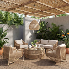 Load image into Gallery viewer, Coastline - Tempered Glass Top And Wicker Outdoor Patio Coffee Table - Natural | Natural