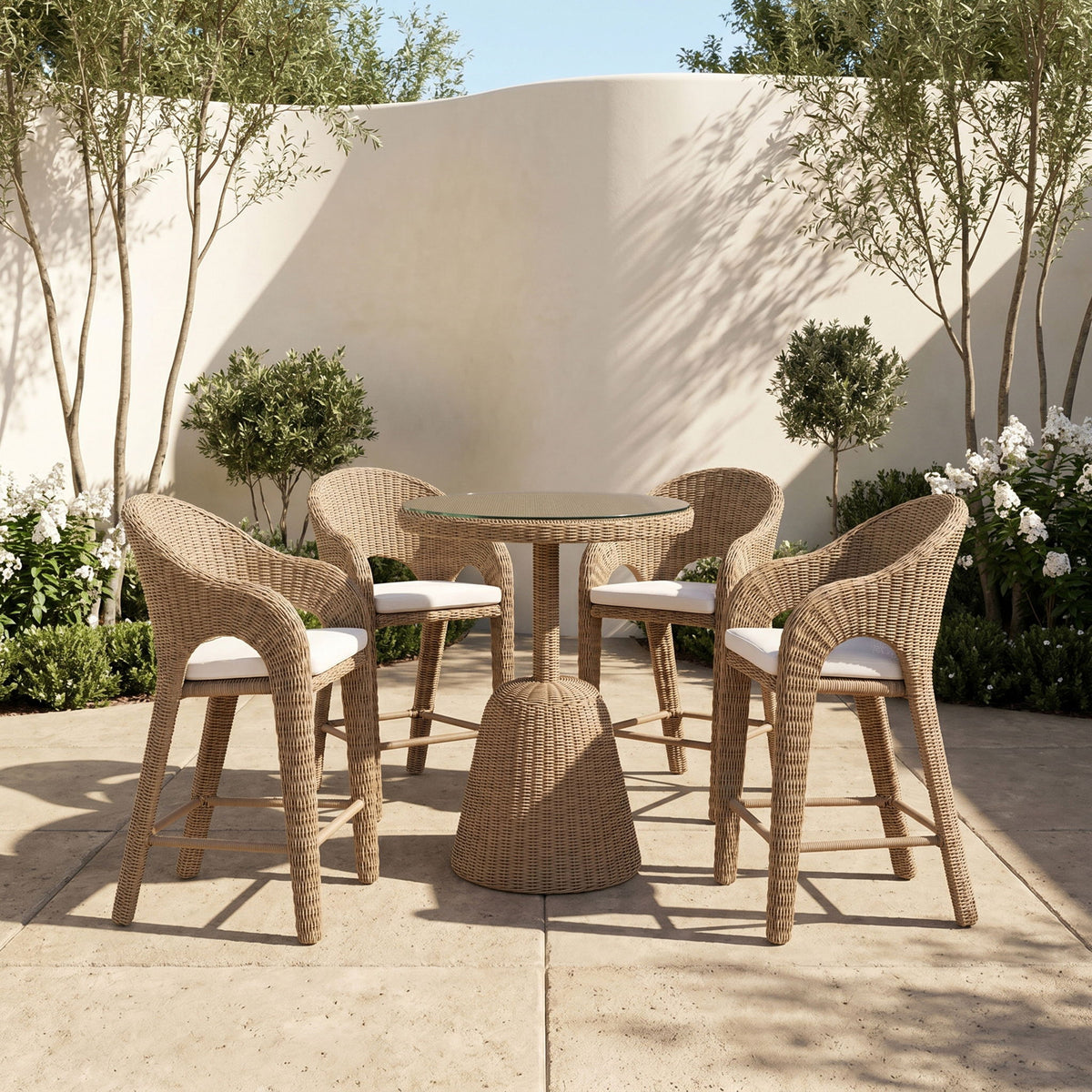 Seacrest - Olefin Water Resistant Fabric And Wicker Outdoor Patio Bar Stool
