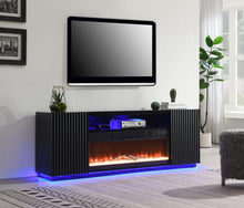 Load image into Gallery viewer, W038-TV - Fire Place TV Stand With Bluetooth Speaker, Heater, 7 Colors Colors, RGB Downlight, RGB LED Lights - Black