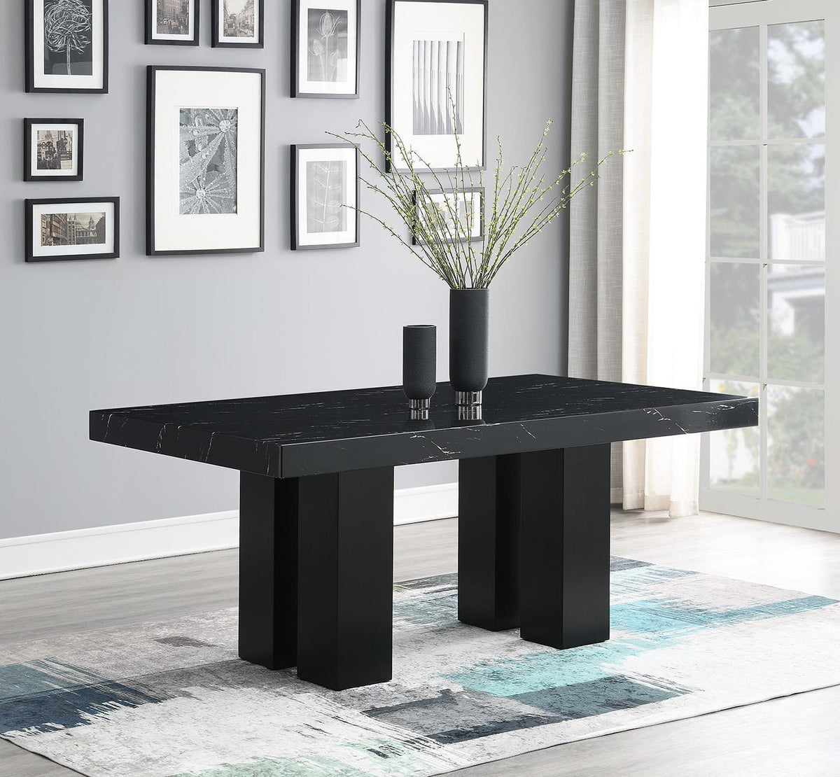 D133 - Faux Marble Dining Table - Black