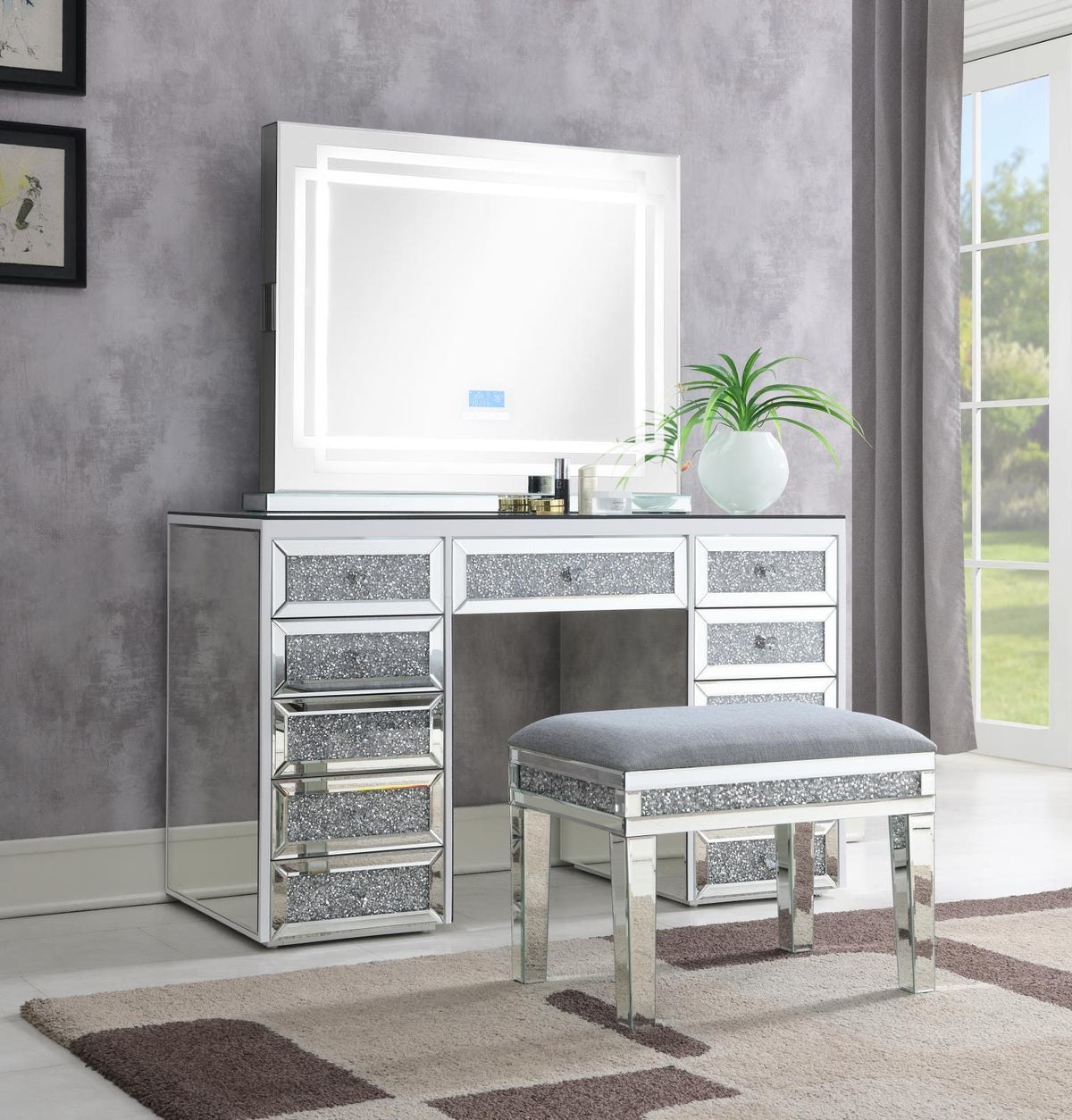G-310 - Glamour Vanity Stool - Pearl Silver