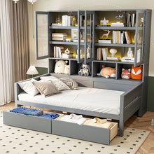 Load image into Gallery viewer, Daybed With Glass Door Storage Cabinets, Built In LED Lighting And Shelves