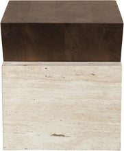 Load image into Gallery viewer, Opus - Travertine And Mango Wood End Table - Brown / Beige