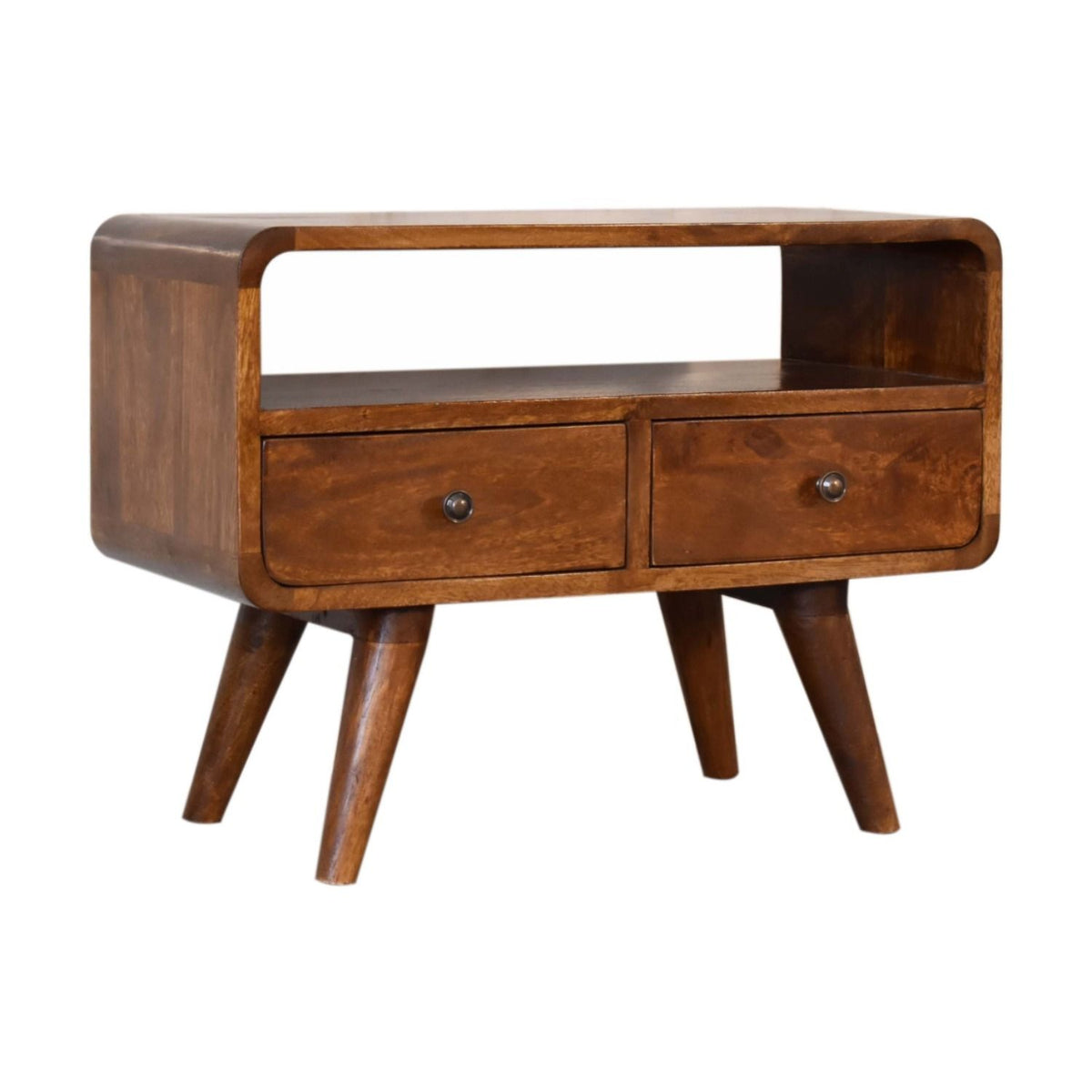 Mini Curved Media Unit With 2 Drawers - Chestnut - Ego Home Furniture