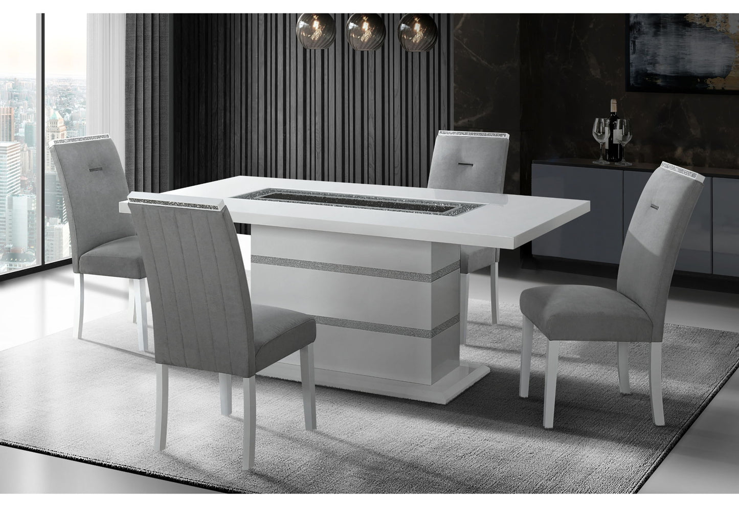 Monaco - 7 Piece Dining Room Set (Square Bar Table And 6 Bar Stools) - White