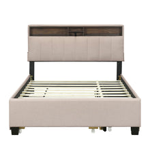 Load image into Gallery viewer, Upholstered Platform Bed With Storage Headboard, Trundle & 2 Drawers And A Set Of Sockets & USB Ports