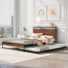 Load image into Gallery viewer, Platform Bed Frame With Trundle, USB Ports And Slat Support, No Box Spring Needed