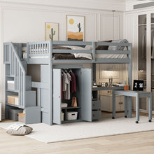 Load image into Gallery viewer, Loft Bed With Stairs, Bookshelf, Drawers, Desk & Wardrobe, Space Saving Multifunctional Furniture
