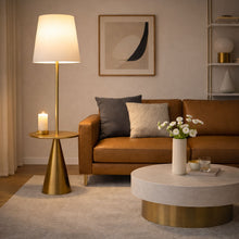 Load image into Gallery viewer, Celestial - Modern Floor Lamp With Accent Table With Large Shade - Gold / White