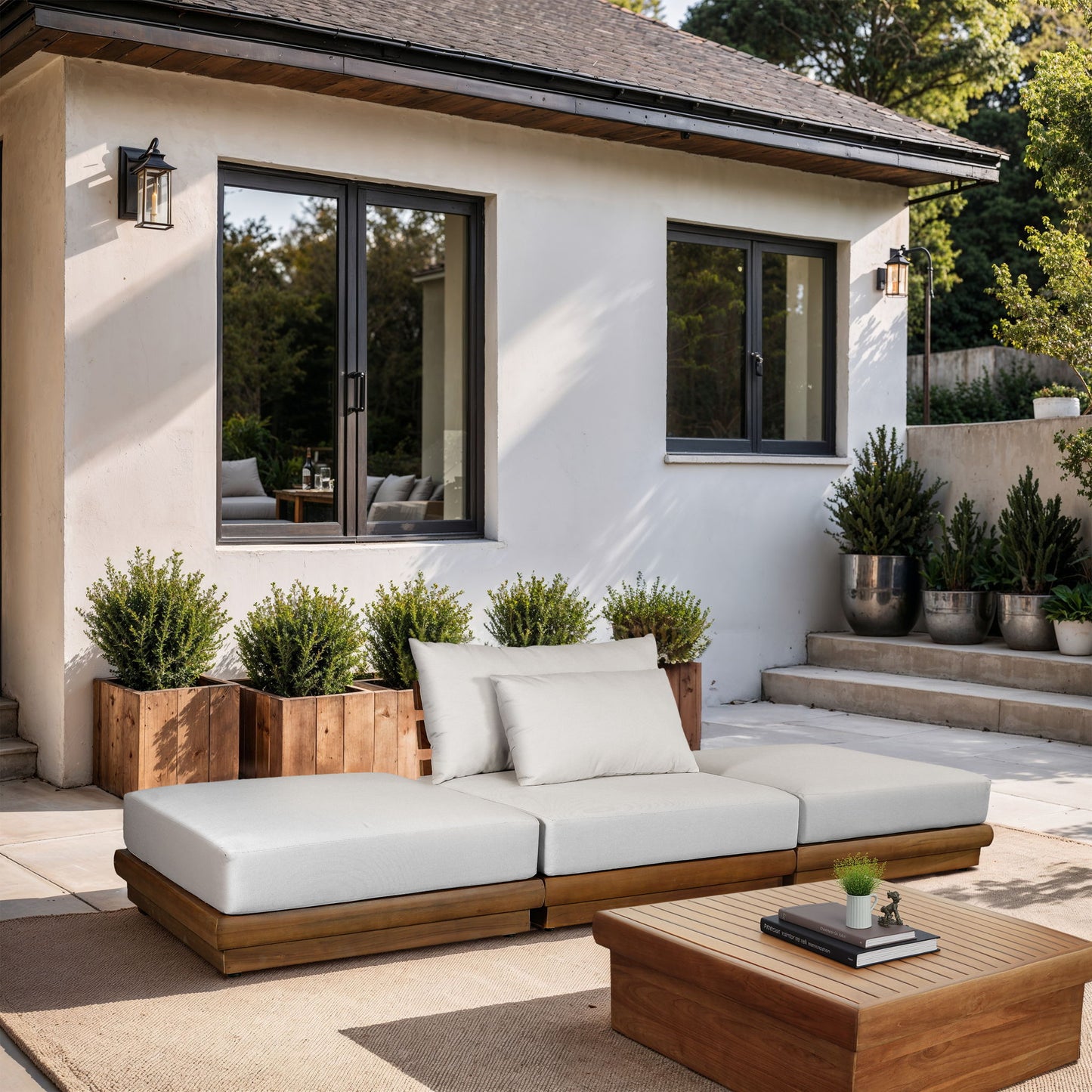Mirella - 3 Piece Water Resistant Fabric Upholstered Outdoor Patio Modular Sofa