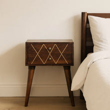 Load image into Gallery viewer, Inlay Geo Brass Bedside Table - Chestnut