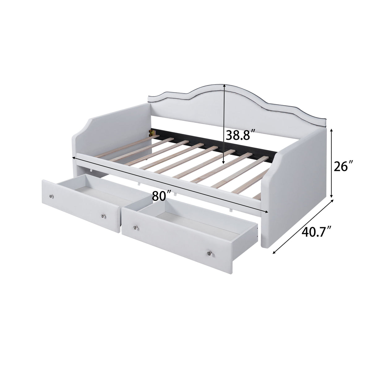 Twin Size Upholstered Daybed With LED Lights And 2 Drawers - Beige