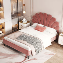 Load image into Gallery viewer, Upholstered Platform Bed With Flower Pattern Headboard