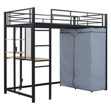 Load image into Gallery viewer, Loft Bed With Desk, Shelves, Power Outlet, LED Light And Wardrobe