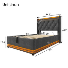 Load image into Gallery viewer, Upholstered Bed, 360 Surround LED Function, Remote Control, Hydraulic Storage Bed With USB, Type-C Charging (Without Mattress)