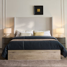 Load image into Gallery viewer, Shelton - Queen Upholstered Wingback Bed With 54" High Headboard - Ivory / Light Gray / Camel Oak