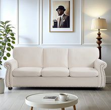 Load image into Gallery viewer, Soft Sofa, Upholstered 3 Seater Couch With High Density Foam, Loose Back Cushions And Turned Legs