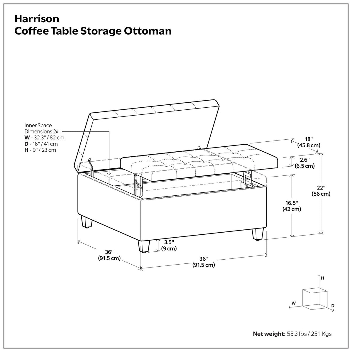 Harrison - Coffee Table Storage Ottoman - Tanners Brown - Ego Home Furniture