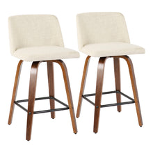 Load image into Gallery viewer, Toriano - Mid-Century Modern Counter Stool, Square Footrest (Set of 2) - Walnut / Cream