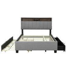 Load image into Gallery viewer, Upholstered Platform Bed With Storage Headboard, Trundle & 2 Drawers And A Set Of Sockets & USB Ports