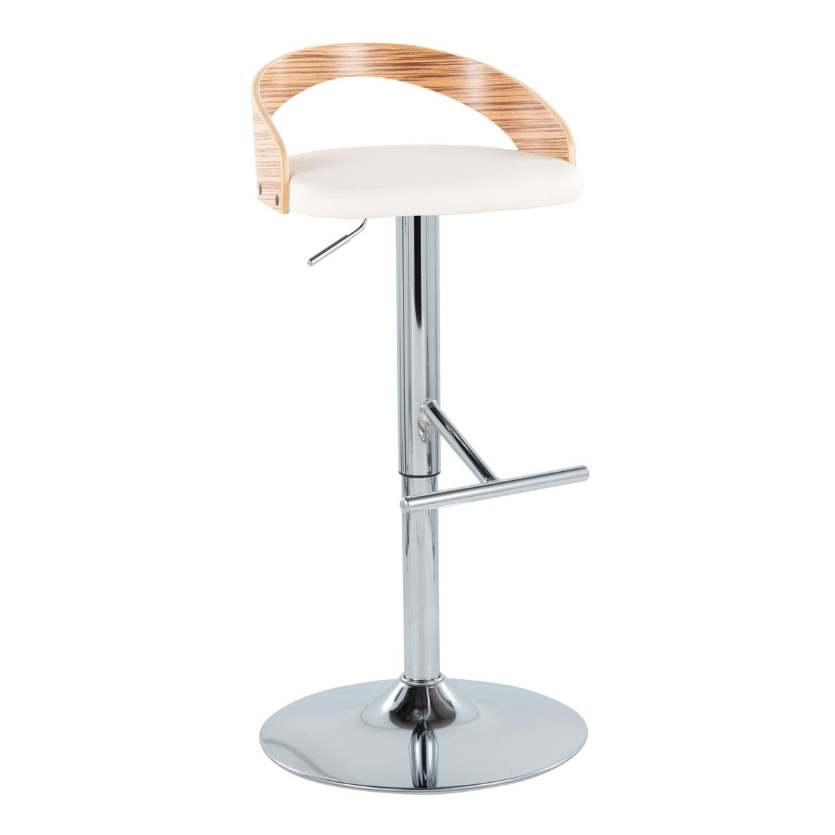 Grotto - Mid-Century Modern Adjustable Height Barstool With Swivel With Straight T Footrest (Set of 2) - White