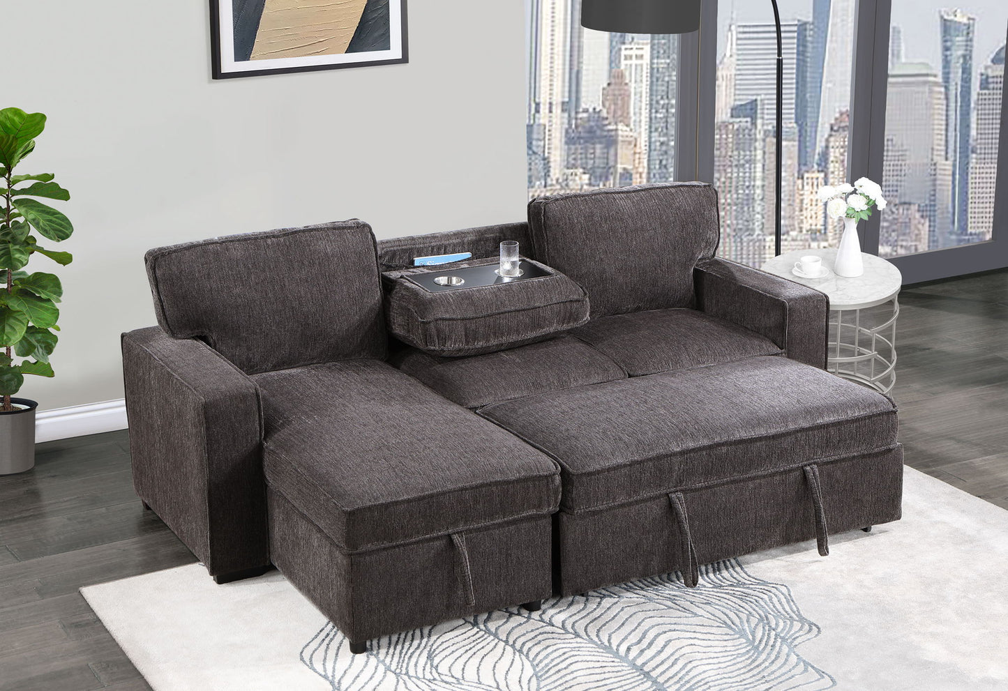 U0203 - Reversible Sofa Bed With USB - Dark Gray