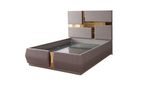 Load image into Gallery viewer, Galaxy Home Lorenzo Gold Detailed Tufted Upholstery Queen Bed in Grey