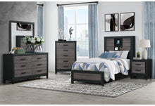 Load image into Gallery viewer, LISBON GREY/BLACK BOOKCASE TWIN BED, DRESSER, MIRROR AND NIGHTSTAND