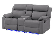 Load image into Gallery viewer, U6026 GREY PU 46A CONSOLE RECLINING LOVESEAT WITH LED