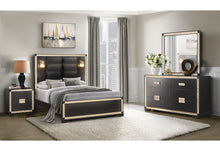 Load image into Gallery viewer, BLAKE BLACK/GOLD KING BED WITH LAMPS, DRESSER, MIRROR, NIGHTSTAND - Ego Home Furniture