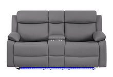 Load image into Gallery viewer, U6026 GREY PU 46A CONSOLE RECLINING LOVESEAT WITH LED AND SPEAKER