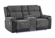 Load image into Gallery viewer, U5915 GREY/BLACK CONSOLE REC LOVESEAT W/IMMERSIVE SOUND & BLUE LED
