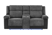 Load image into Gallery viewer, U5915 GREY/BLACK CONSOLE REC LOVESEAT W/IMMERSIVE SOUND & BLUE LED