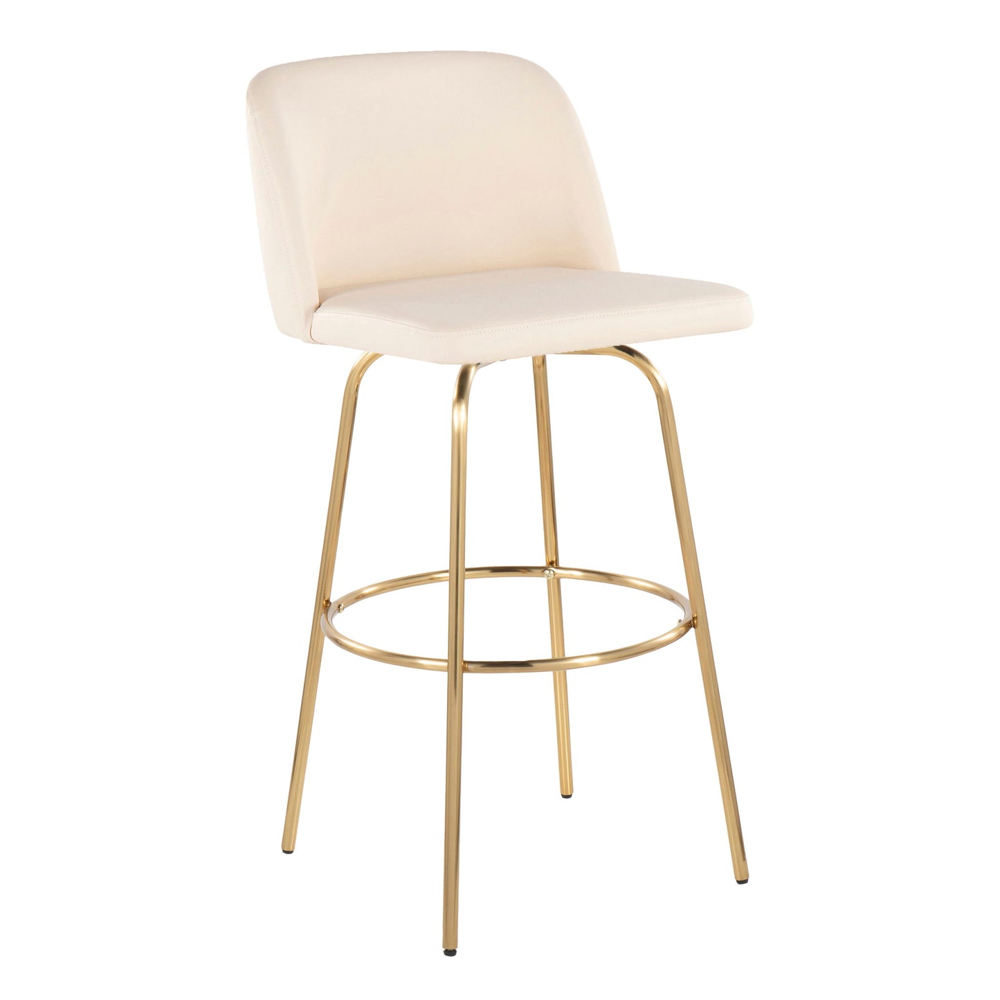 Toriano - Contemporary Fixed Height Barstool With Swivel With Round Footrest (Set of 2) - Cream / Gold