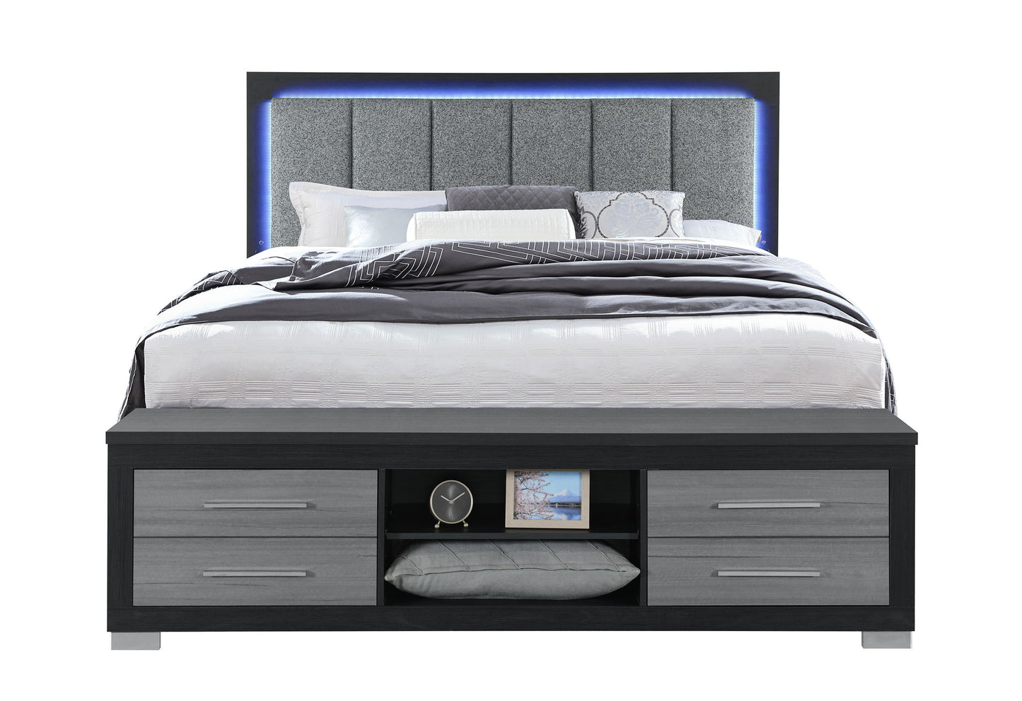 Emma - King Bed Headboard With LED And USB - Gray / Black