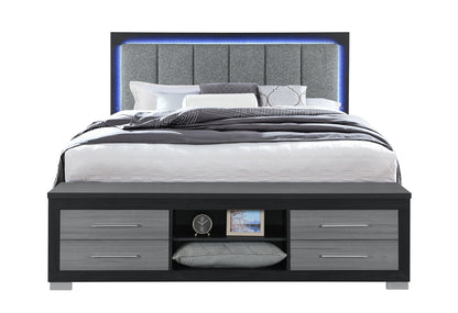 Emma - King Bed Headboard With LED And USB - Gray / Black