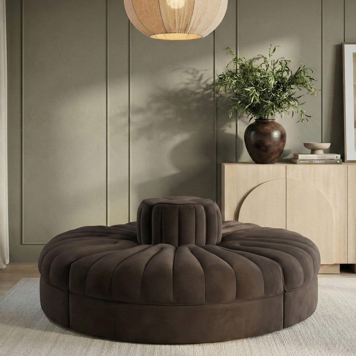 Rummi - Round Velvet Performance Fabric Upholstered 4 Piece Modular Sofa
