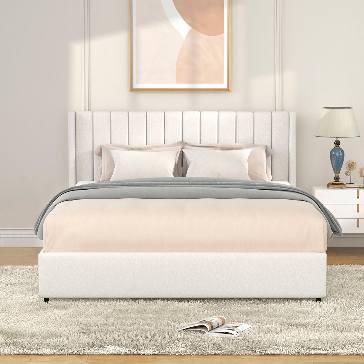 Anda - Boucle Upholstered Platform Bed With Patented Drawers Storage - Ivory - Ego Home Furniture