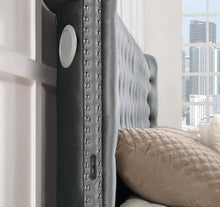 Load image into Gallery viewer, B546 - Velvet Queen Bed With Bluetooth Speaker &amp; USB - Gray

