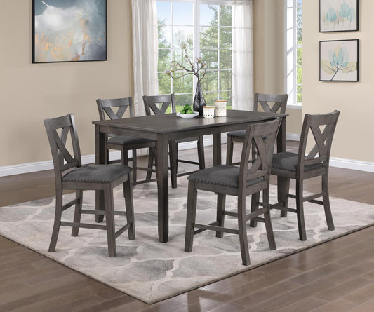 D160 - 7 Piece Dining Room Set (Counter Height Table, 6 Counter Chairs) - Gray