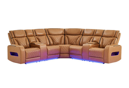 U8611 - Right Side Facing Power Console Reclining Loveseat With Power Headrest, Continuous LED And Speaker - Camel