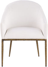 Load image into Gallery viewer, Ferro - Linen Textured Performance Fabric Upholstered Dining Arm Chair - Cream / Brushed Gold
